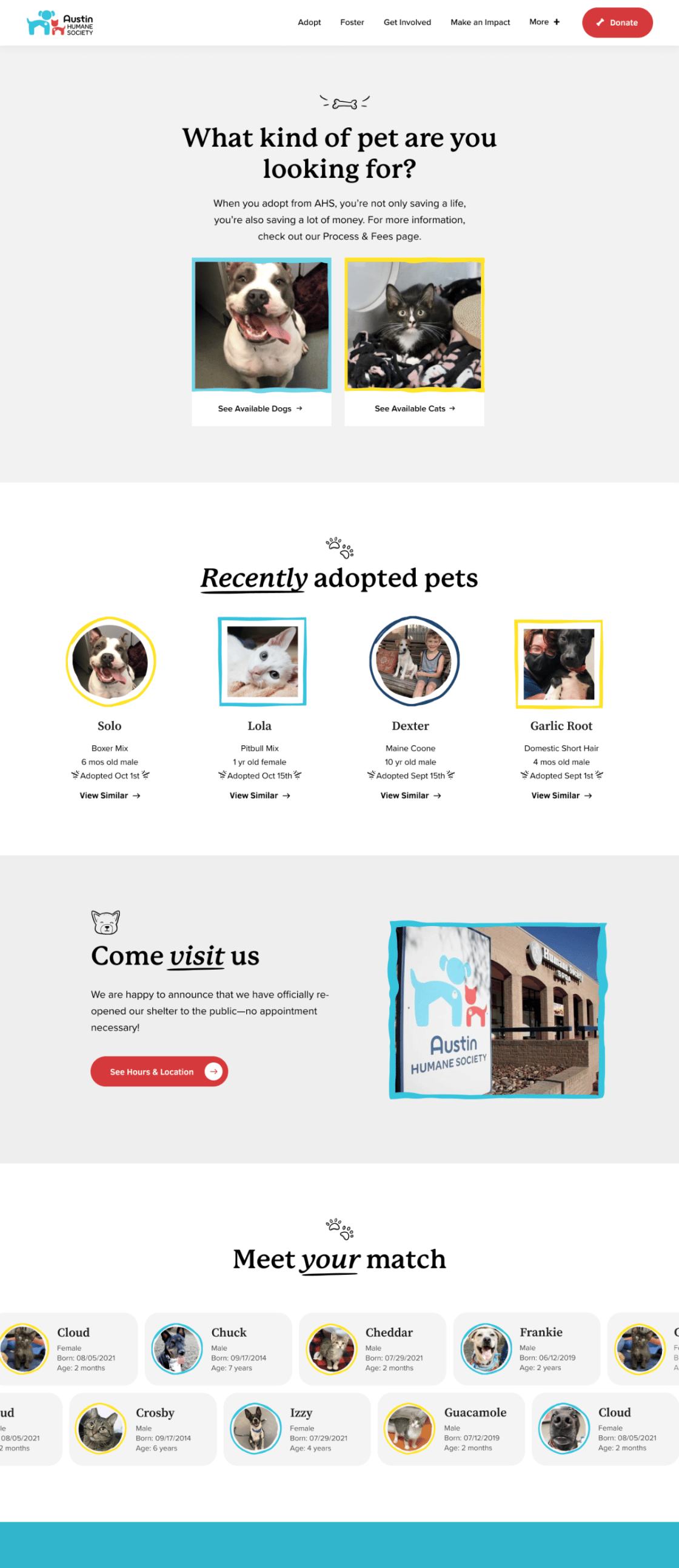 Austin Humane Society Desktop View