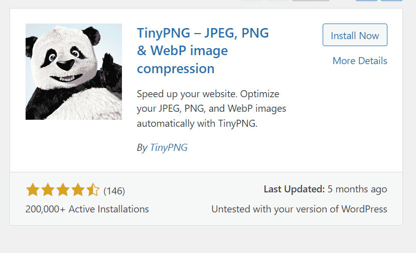 Screenshot of TinyPNG plugin in WordPress