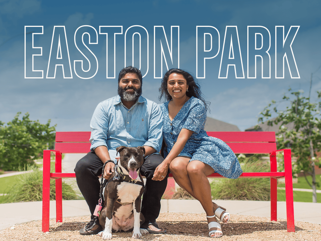 Easton Park Couple on the Red Bench With Their Dog