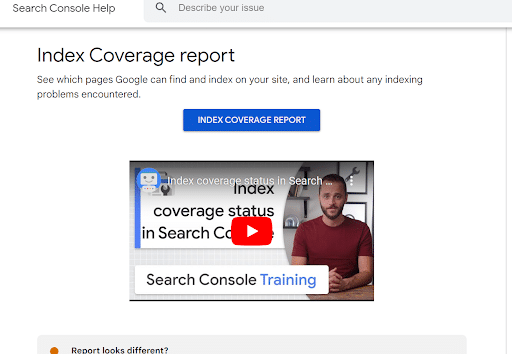Google's Index Coverage Report support page
