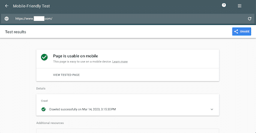 Example of Google's Mobile-Friendly Test tool
