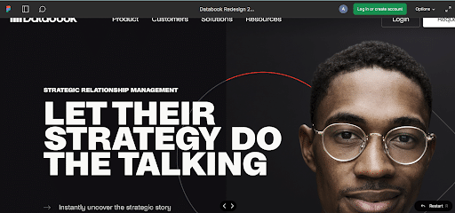 Desktop version of homepage design example for the company Databook. 