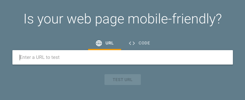 Google's mobile usability testing tool start page with a box to enter either a url or a code to test it